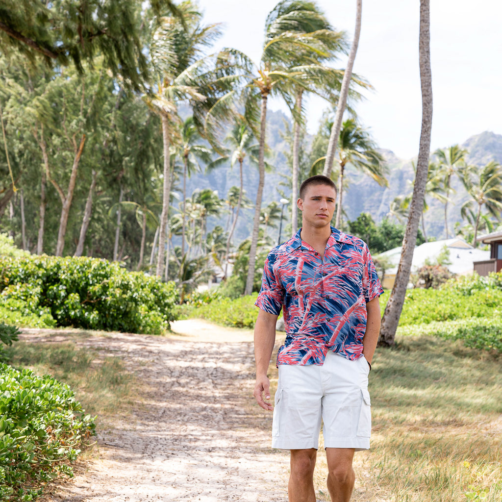 Men's Swaying Bamboo Aloha Shirt - Navy