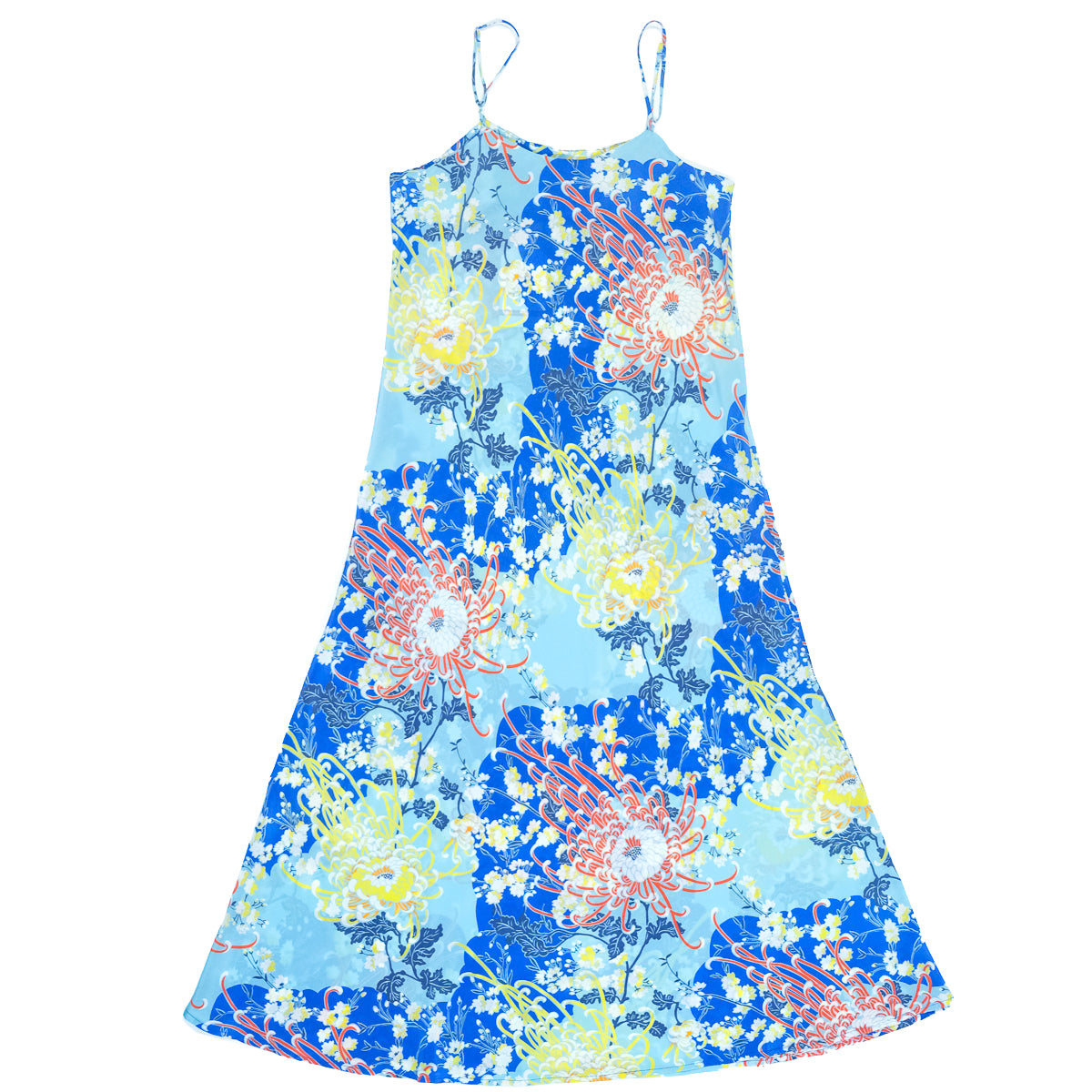 Kimono Sleeve Hawaiian Dress With Slit Design - Aqua Blue Fan Palm Leaf 2656