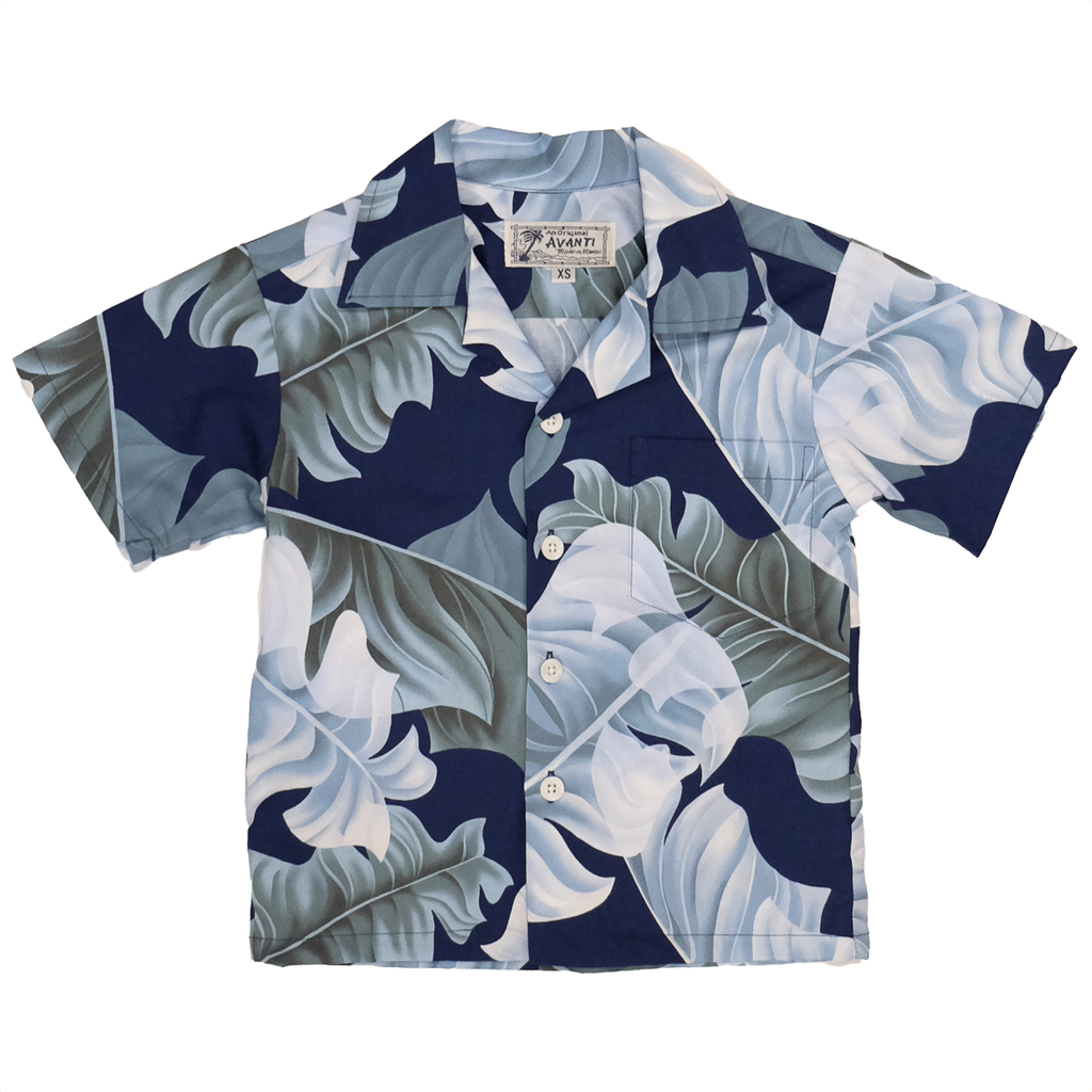 Boy's Banana Leaf Aloha Shirt - Navy