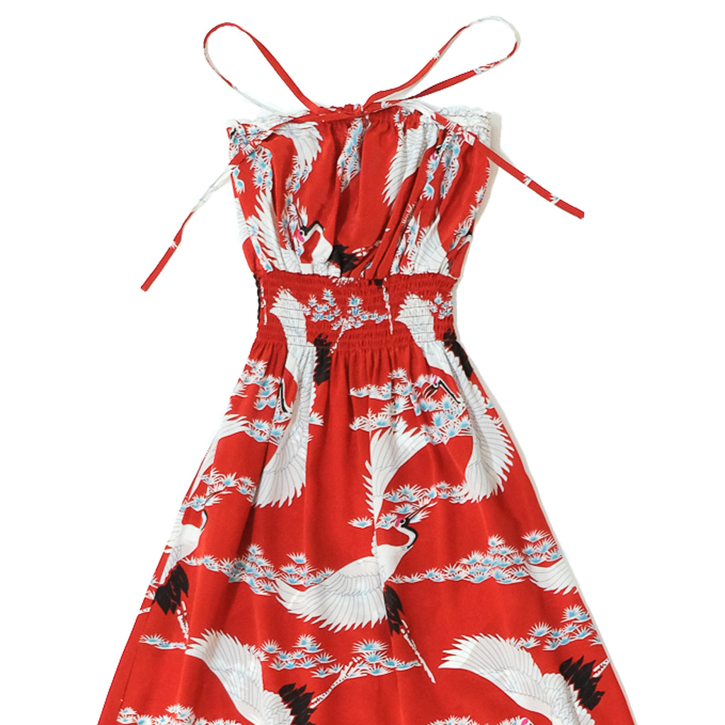 Women's Crane Hawaiian Long Halter Dress - Red