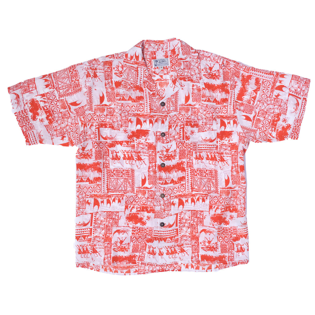 Men's Kapa Petroglyph Hawaiian Shirt - Red