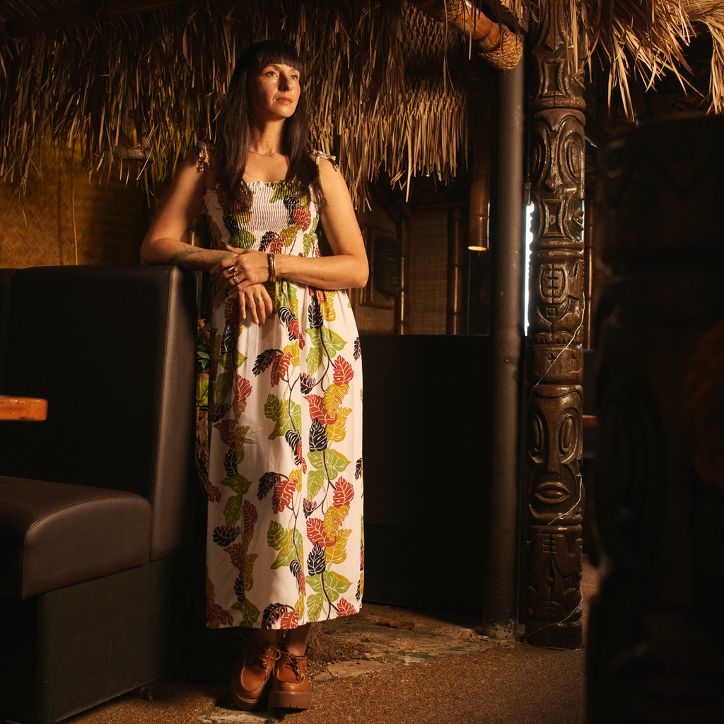 Women's Monstera Border Hawaiian Long Sun Dress