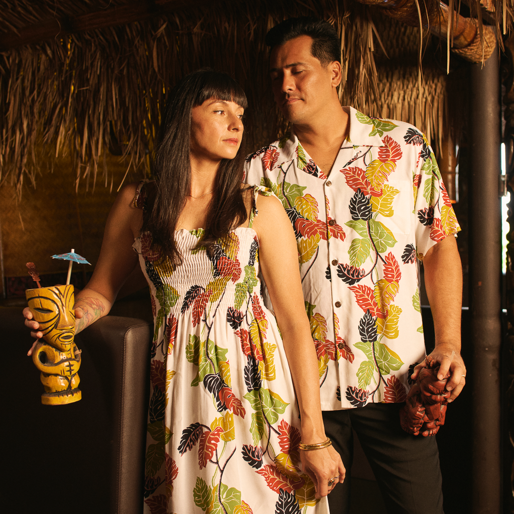 Men's Monstera Border Rayon Fujiette Aloha Shirt - White – AVANTI