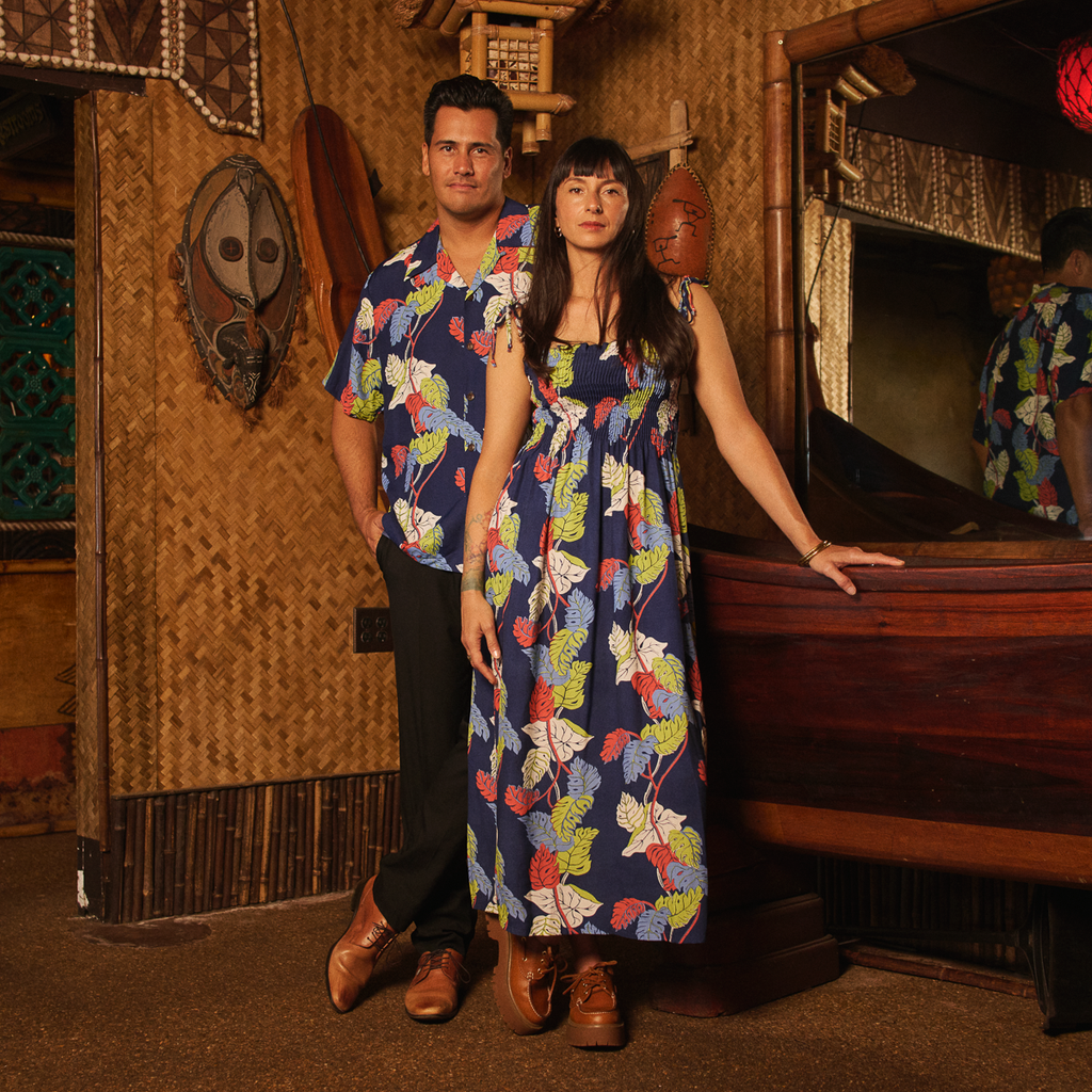 Men's Monstera Border Rayon Fujiette Aloha Shirt - Navy – AVANTI