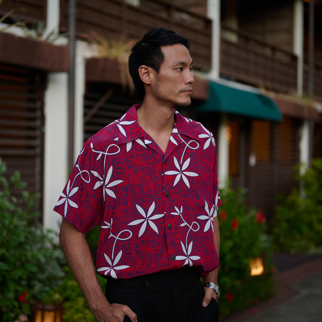 Men's Blue Hawaii Aloha Shirt - Red