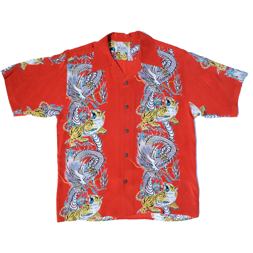 Men's Dragon & Tiger Hawaiian Shirt - Red