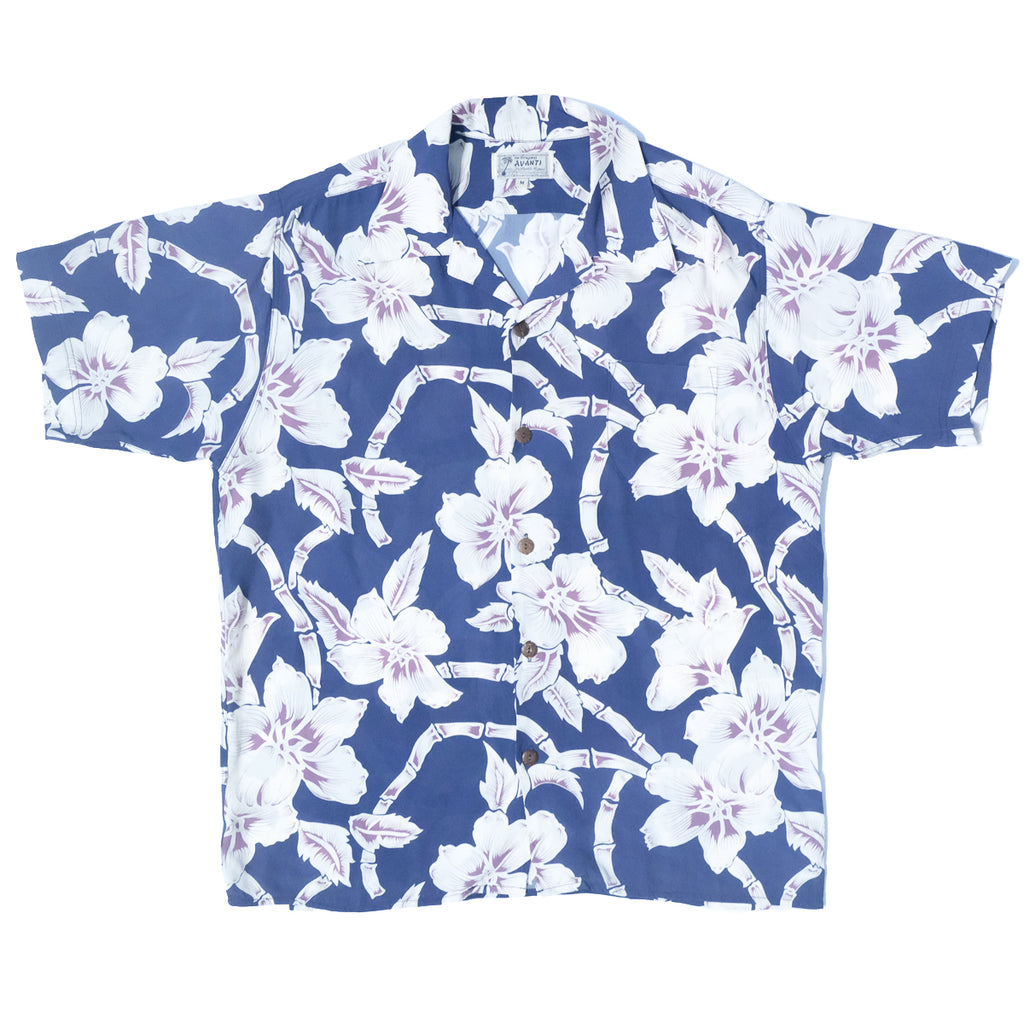Men's Bamboo Flowers Aloha Shirt - Navy