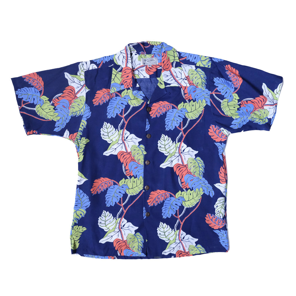 Men's Monstera Border Rayon Fujiette Aloha Shirt - Navy
