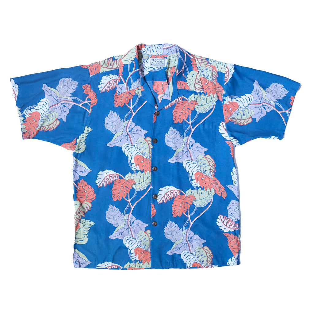 Men's Monstera Border Rayon Fujiette Aloha Shirt - Teal