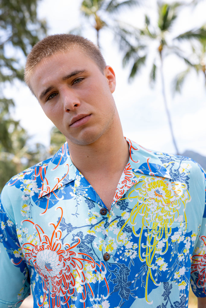 Avanti Paradise Floral Navy Silk Men's Hawaiian Shirt , XS
