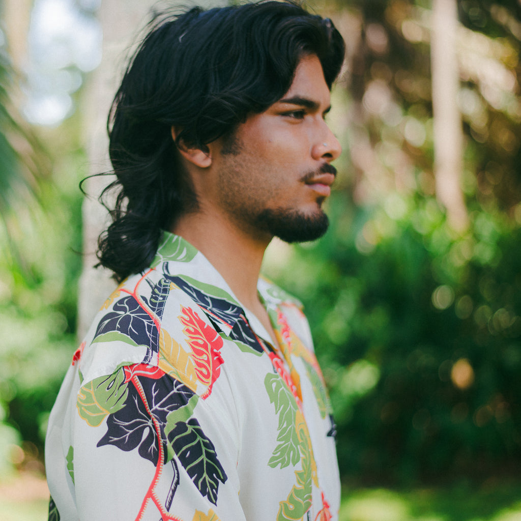 Men's Monster Border Hawaiian Shirt - White