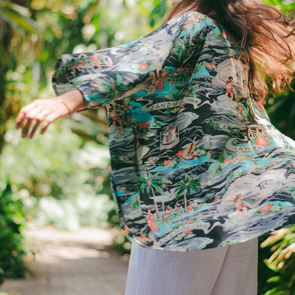 Women's Land of Aloha Kimono Cover-Up - Grey