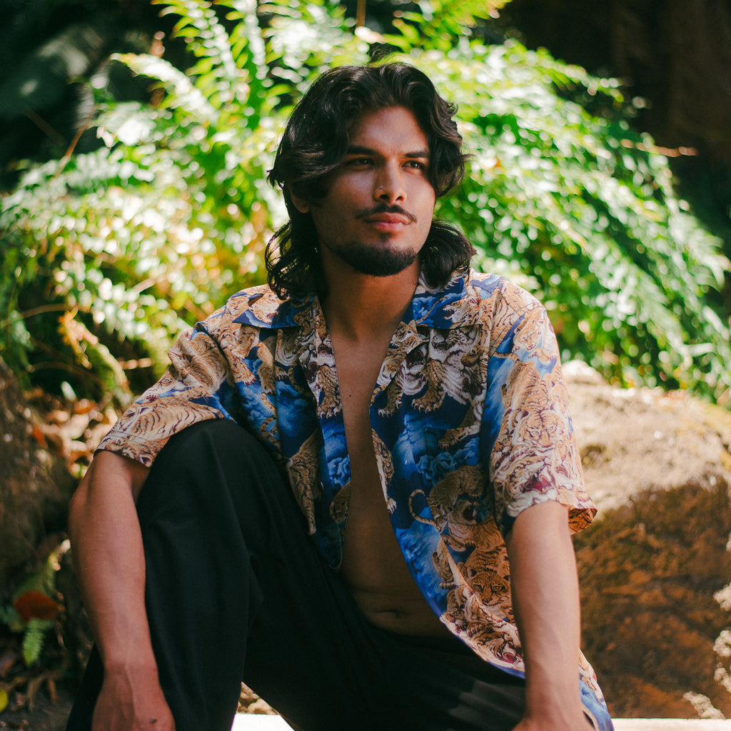 Men's Hundred Tigers Hawaiian Shirt - Blue