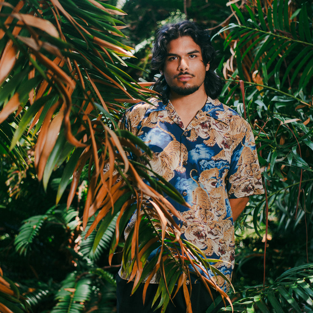 Men's Hundred Tigers Hawaiian Shirt - Blue