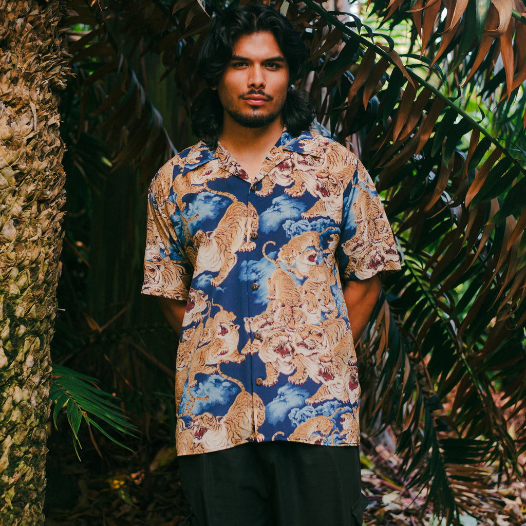 Men's Hundred Tigers Hawaiian Shirt - Blue