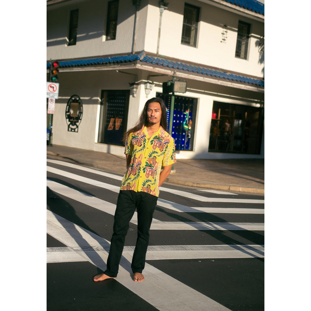 Men's Wahine Aloha Shirt - Yellow