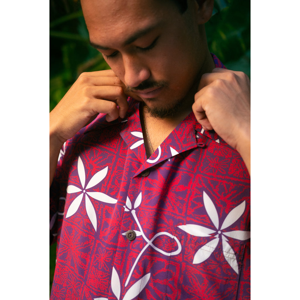 Men's Blue Hawaii Aloha Shirt - Red