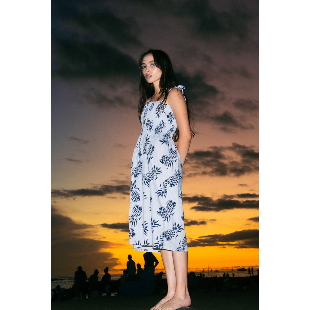 Women's Pineapple Hawaiian Sun Dress - White