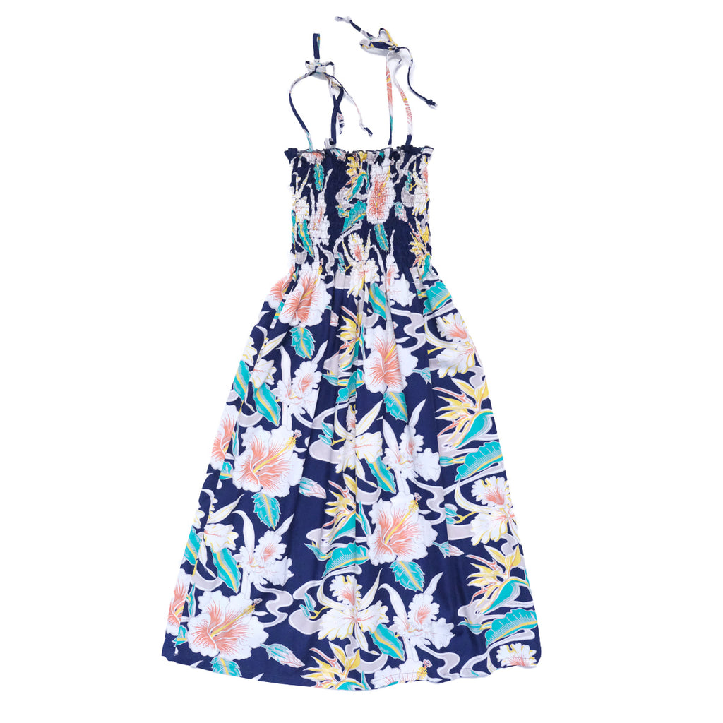 Women's Tropical Flow Elastic Sun Dress - Navy