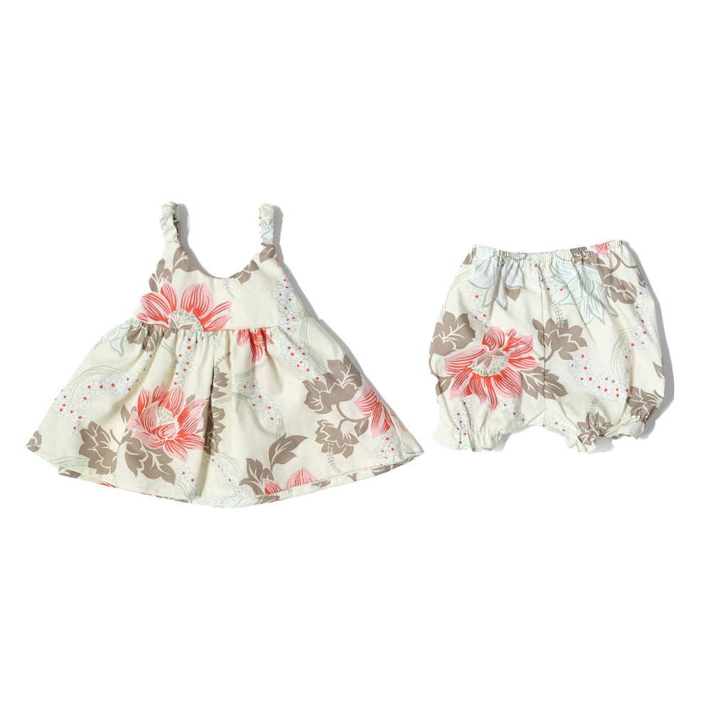 Girl's Keanu Hawaiian Elastic Strap Sun Dress - Cream