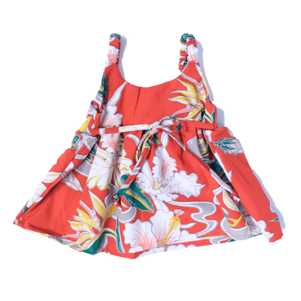 Tropical Flow Girl's Elastic Strap Dress - Red