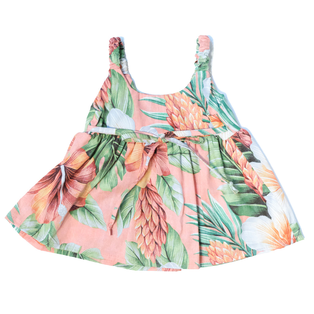 Girl's Botanical Isle Hawaiian Elastic Strap Sun Dress - Coral