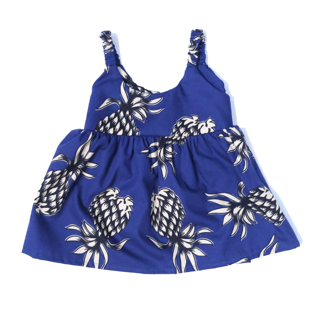 Girl's Pineapple Elastic Strap Dress - Navy