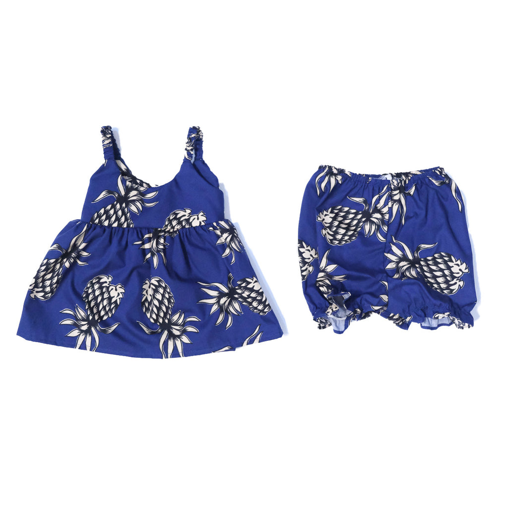 Girl's Pineapple Elastic Strap Dress - Navy