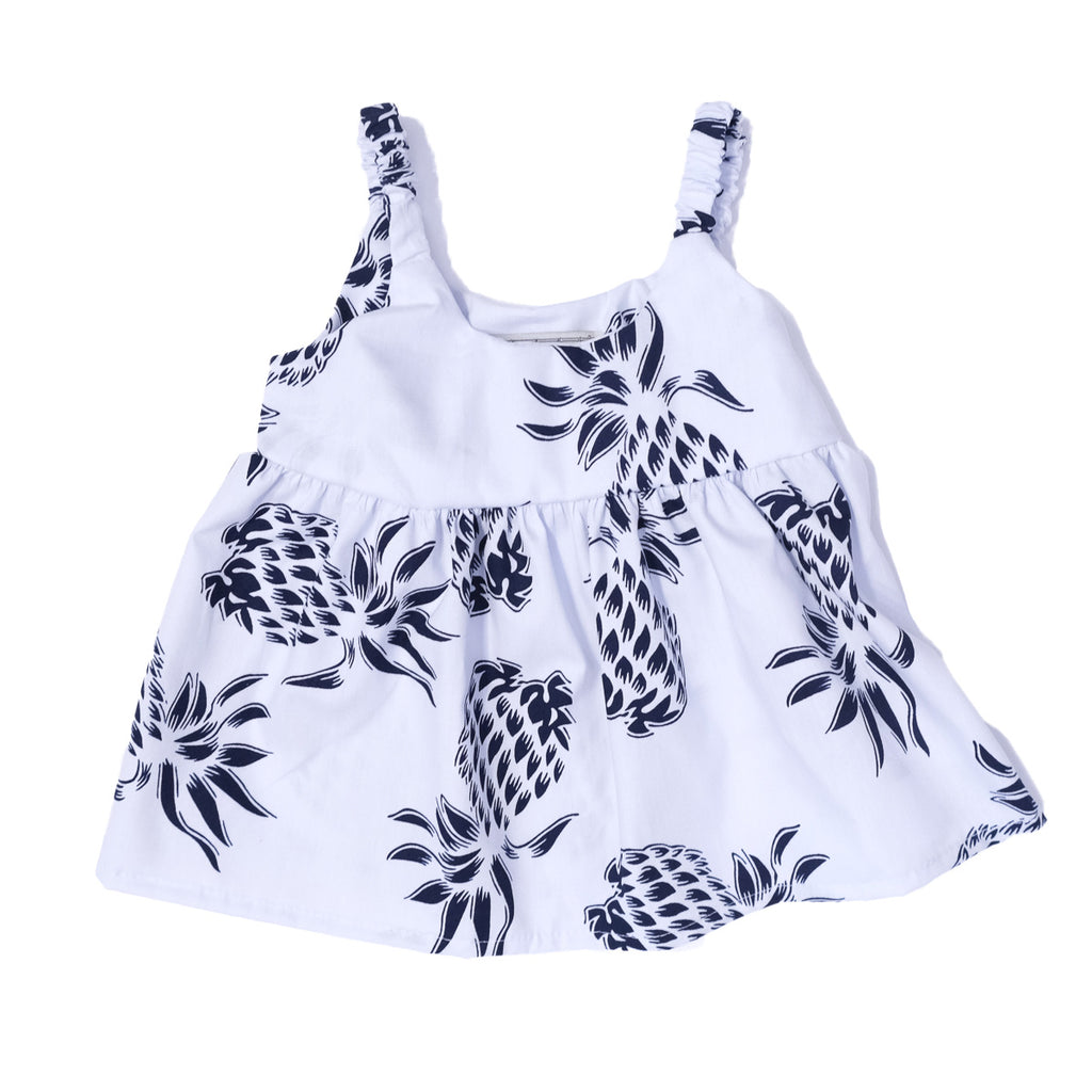 Girl's Pineapple Hawaiian Elastic Strap Sun Dress - White