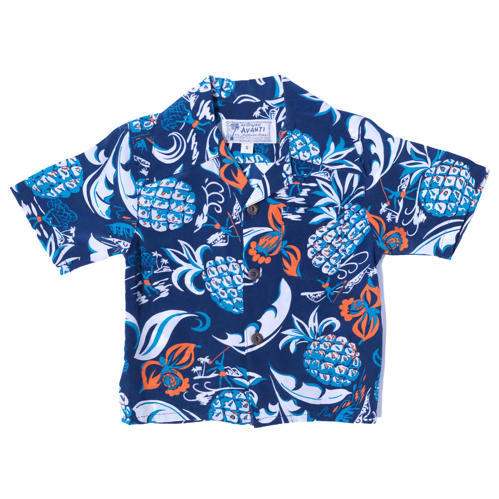 Boy's Pineapple Oasis Hawaiian Shirt - Navy