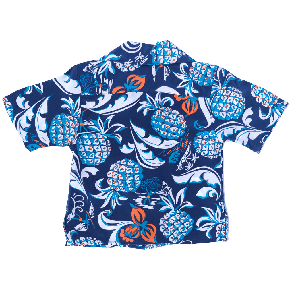 Boy's Pineapple Oasis Hawaiian Shirt - Navy