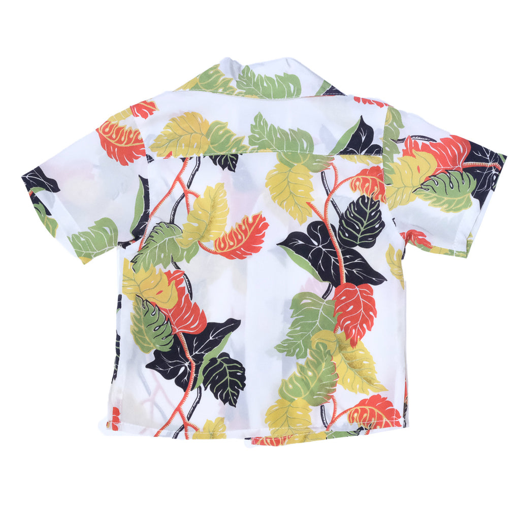 Boy's Monstera Border Aloha Shirt - White