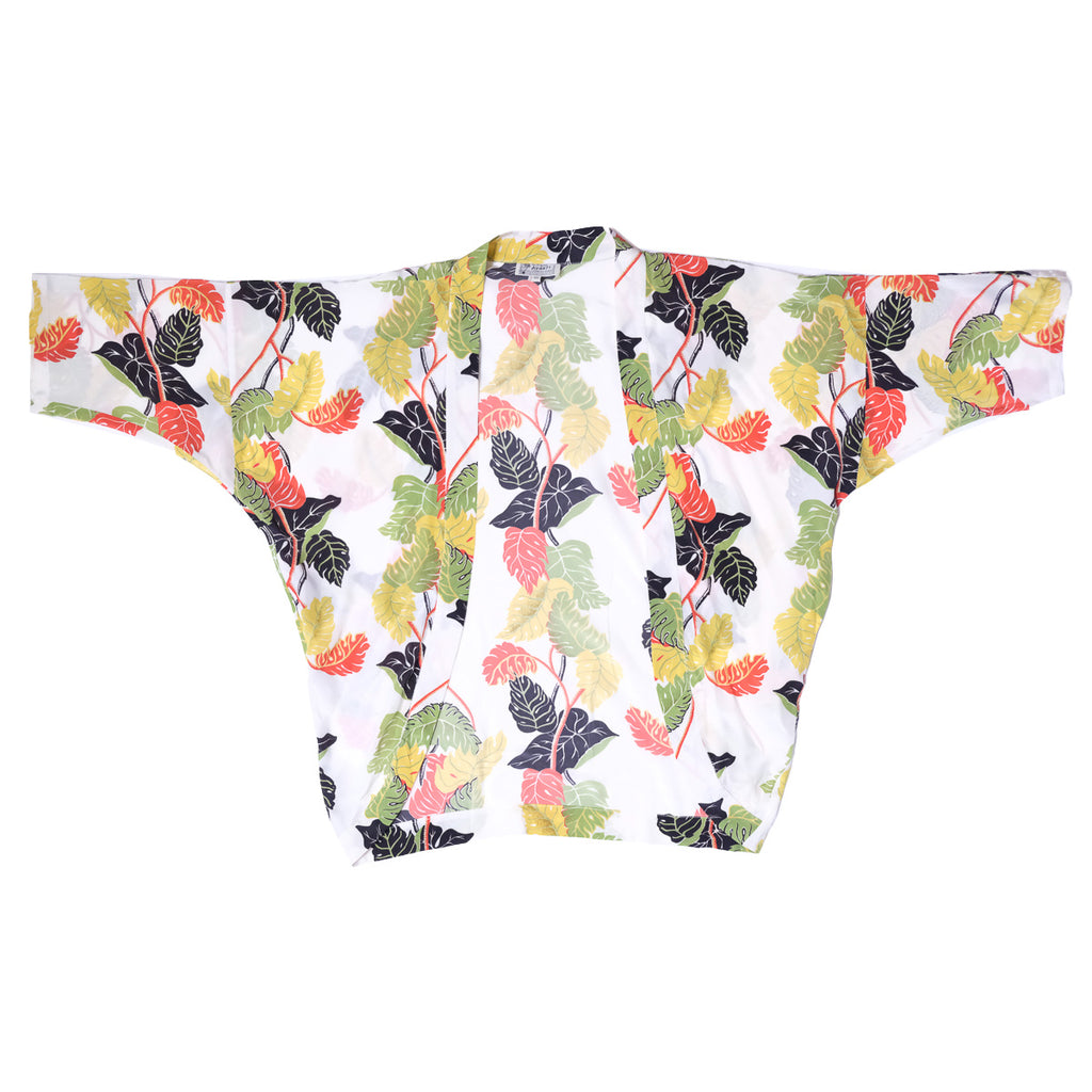Women's Monstera Border Kimono Cover-Up - White