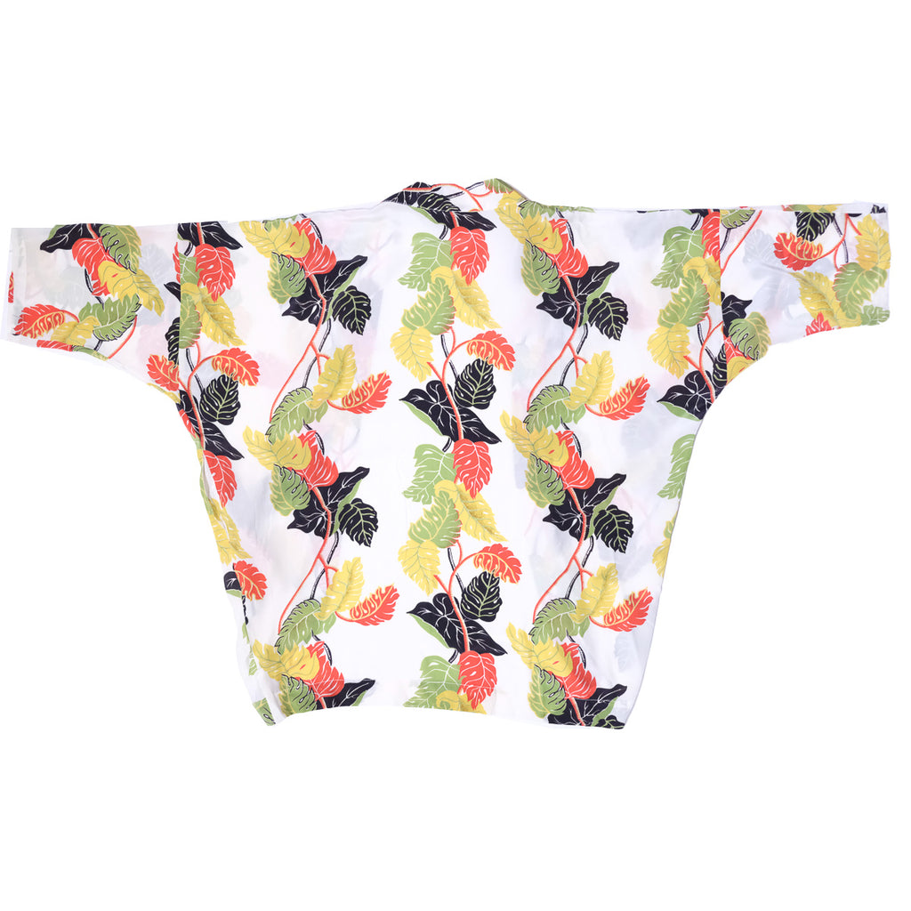 Women's Monstera Border Kimono Cover-Up - White