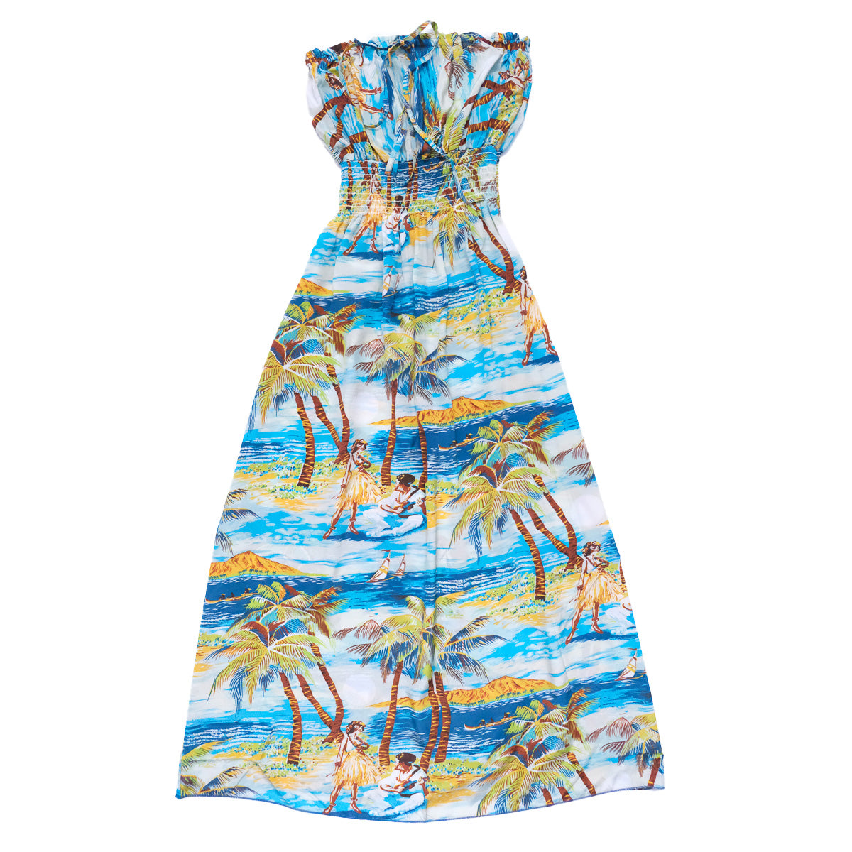 Women's Hula Hawaiian Long Halter Dress - Teal AVANTI HAWAII Women's Hula Hawaiian Long Halter Dress - Teal AVANTI HAWAII