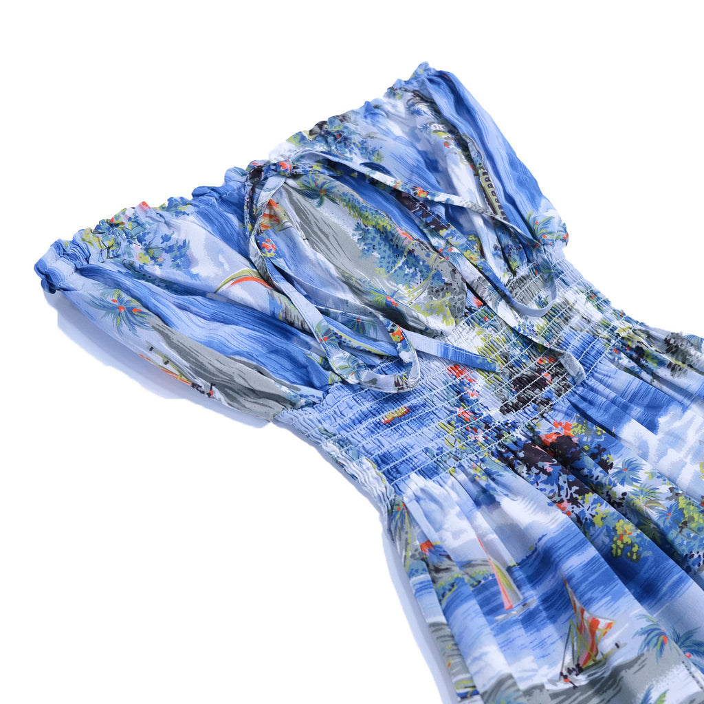 Mauka to Makai Hawaiian Long Halter Dress - Blue