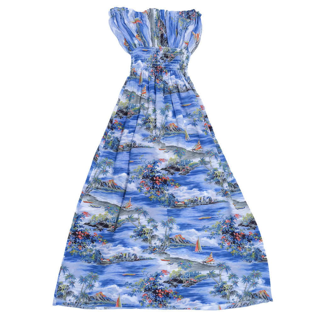 Mauka to Makai Hawaiian Long Halter Dress - Blue