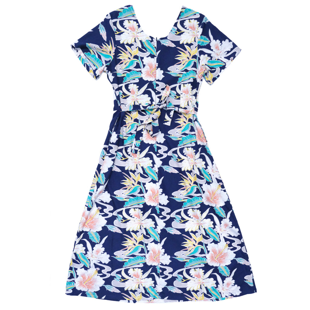 Women's Tropical Flow Muumuu Waist Tie Dress - Navy
