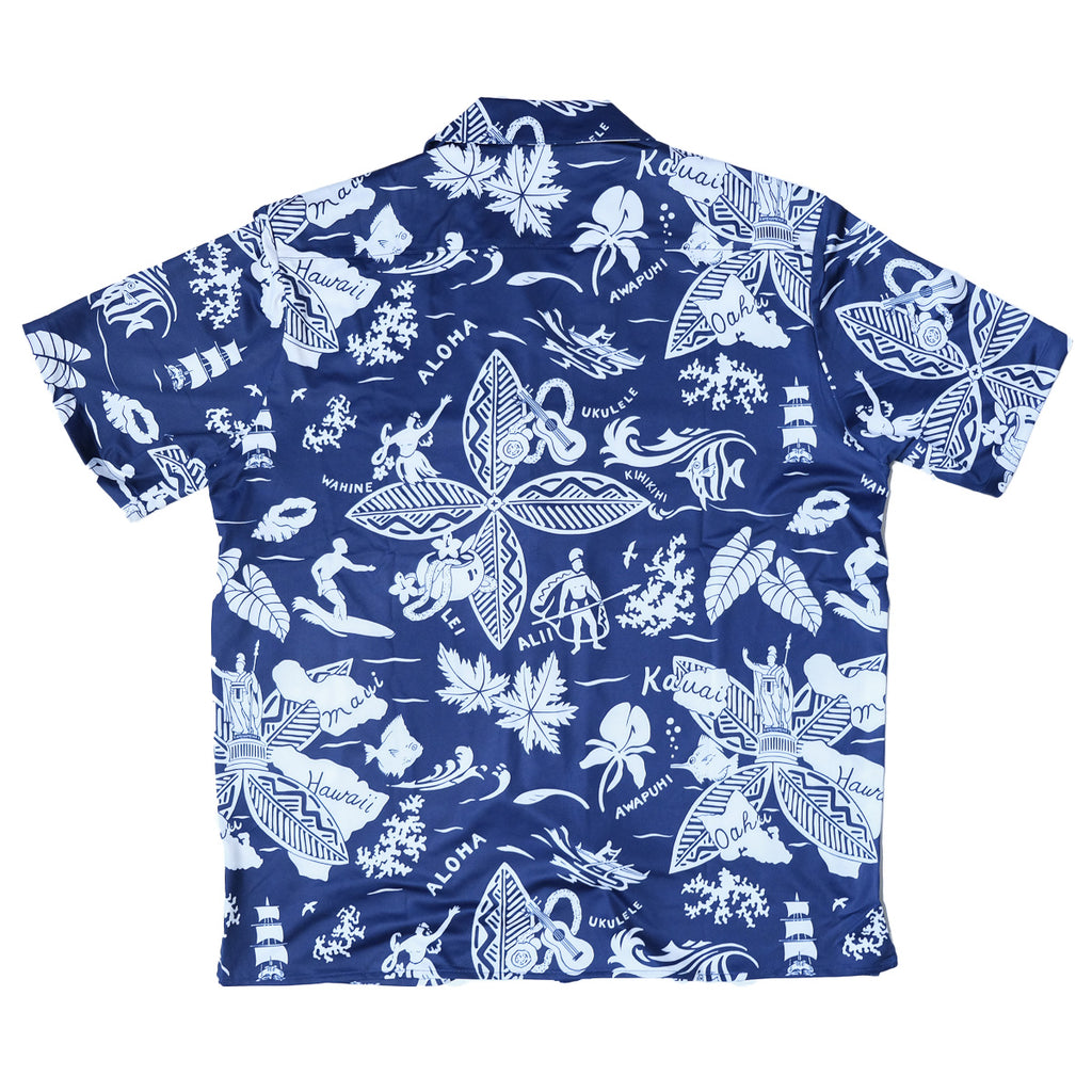 King & Islands Performance Aloha Shirt - Navy