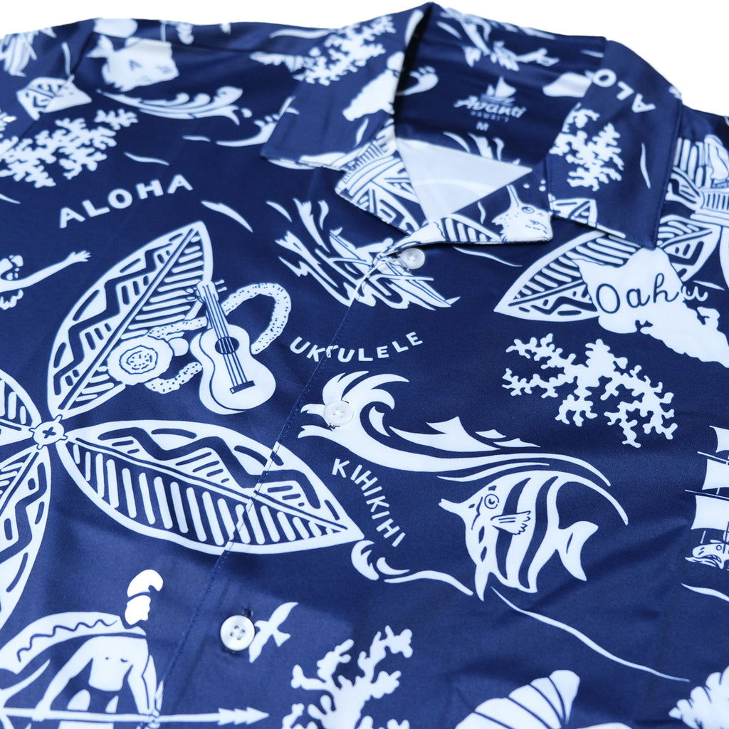 King & Islands Performance Aloha Shirt - Navy