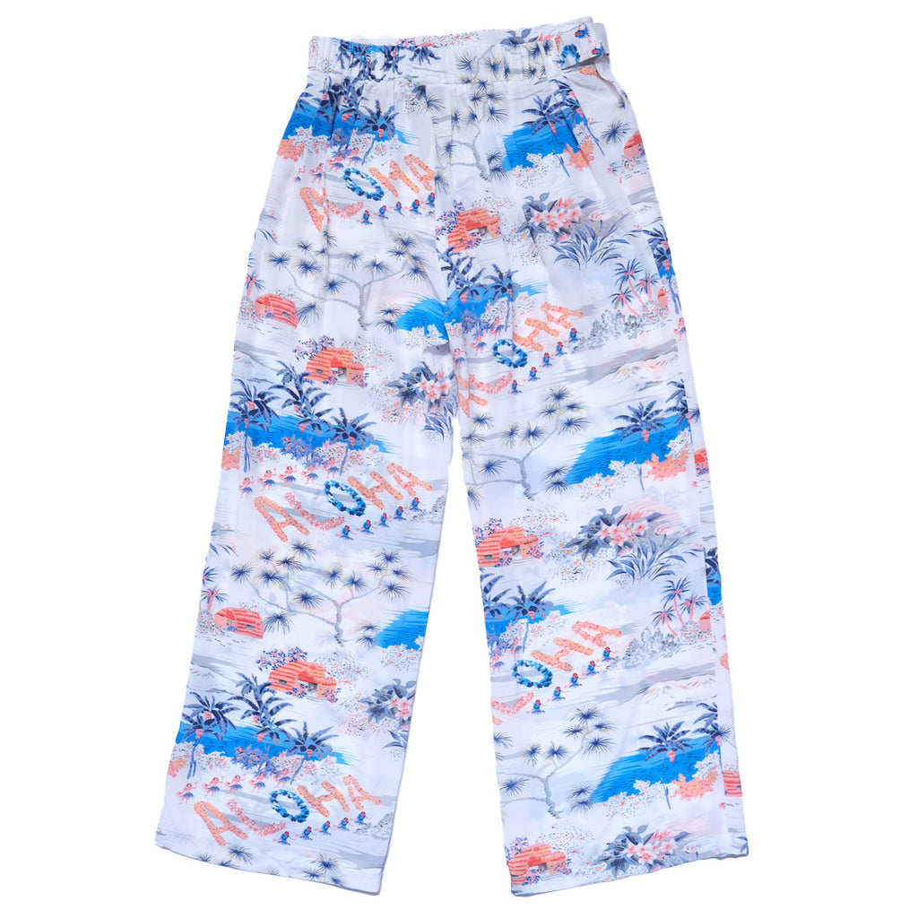 Women's Aloha Hawaii Elastic Waist Bow Tie Pants - White