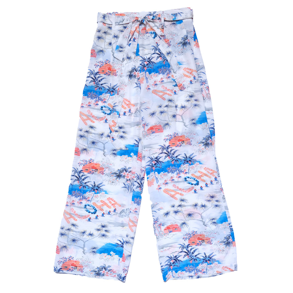 Women's Aloha Hawaii Elastic Waist Bow Tie Pants - White