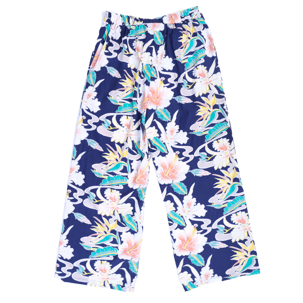 Women's Tropical Flow Elastic Waist Bow Tie Pants - Navy