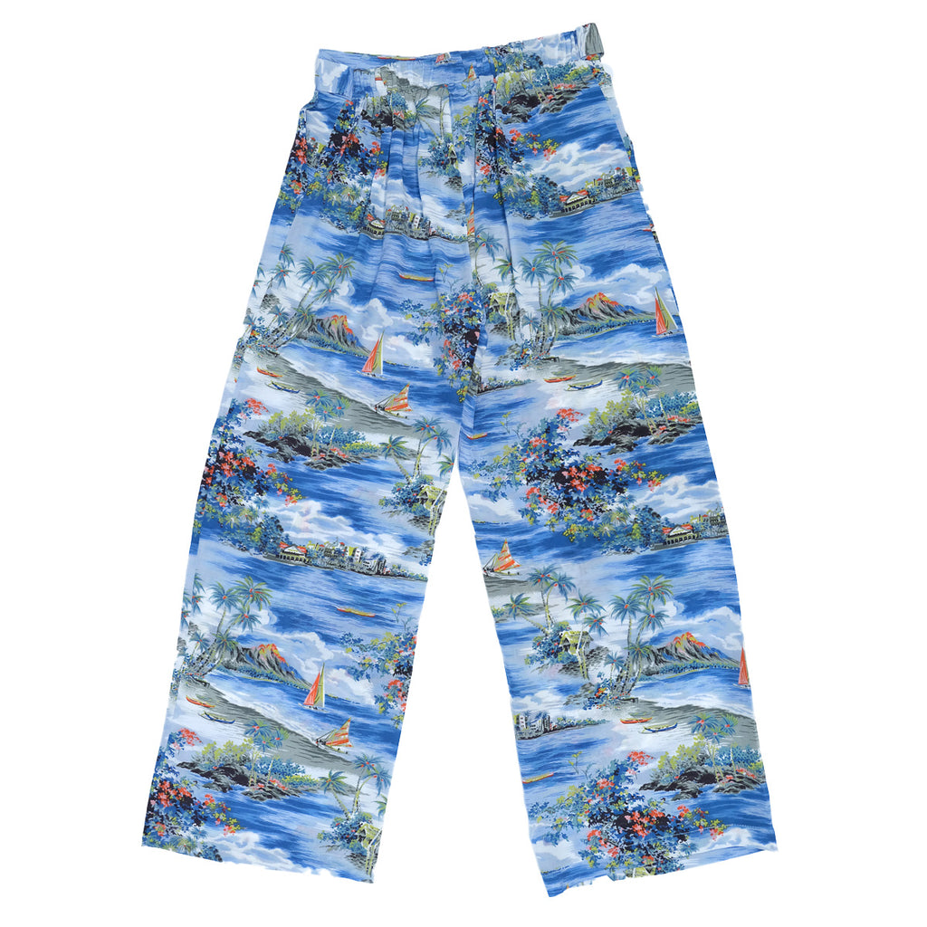 Women's Mauka to Makai (Elastic Waist Bow Tie Pants) - Blue