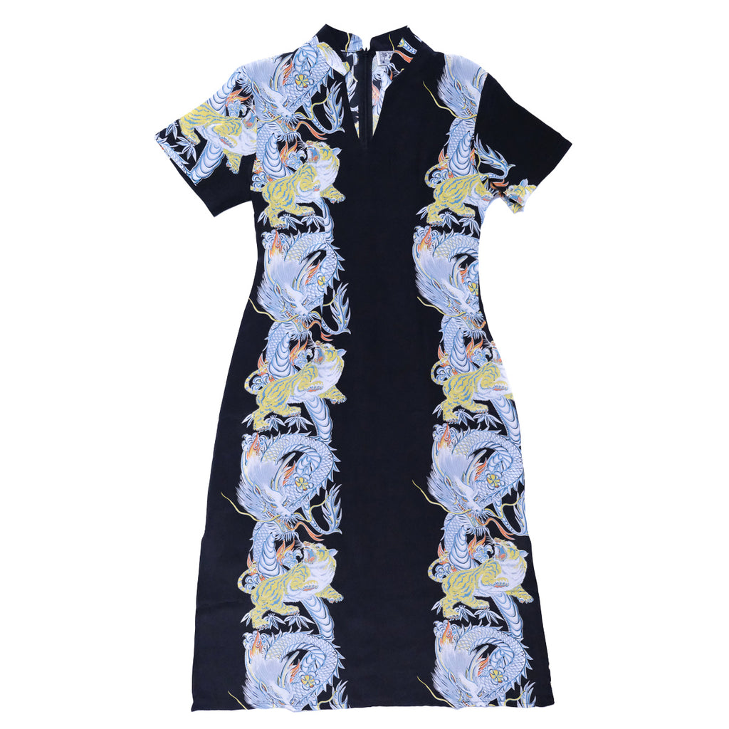 Women's Dragon & Tiger Mandarin Dress - Black