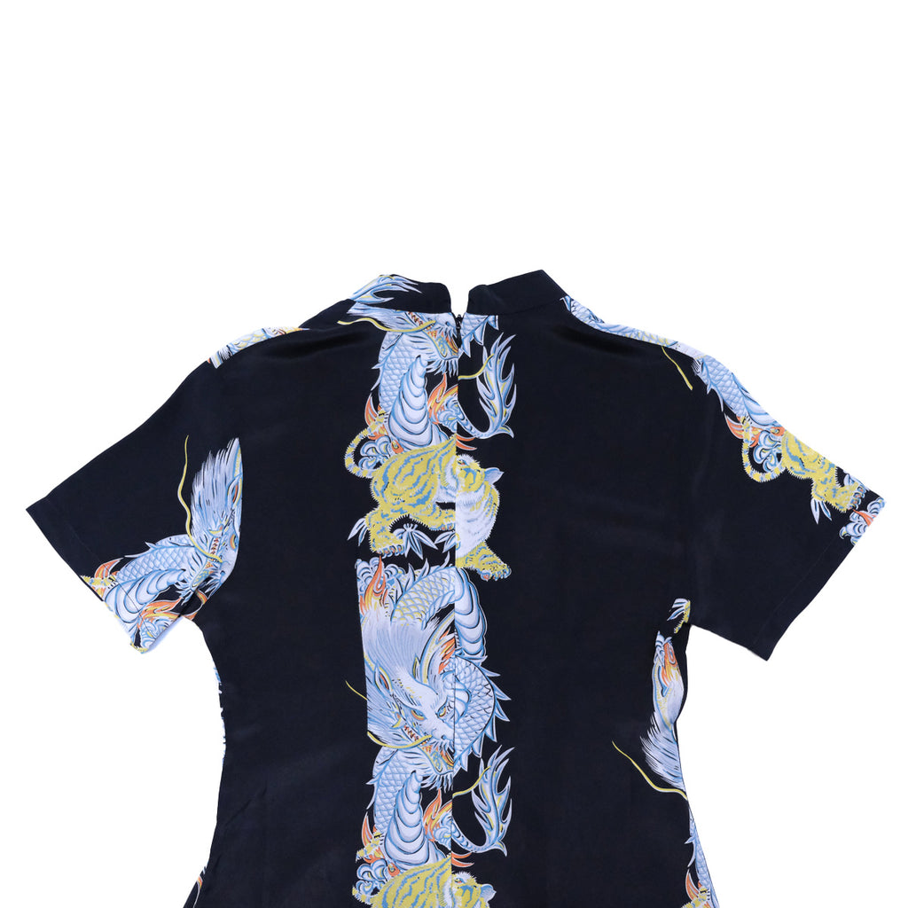 Women's Dragon & Tiger Mandarin Dress - Black