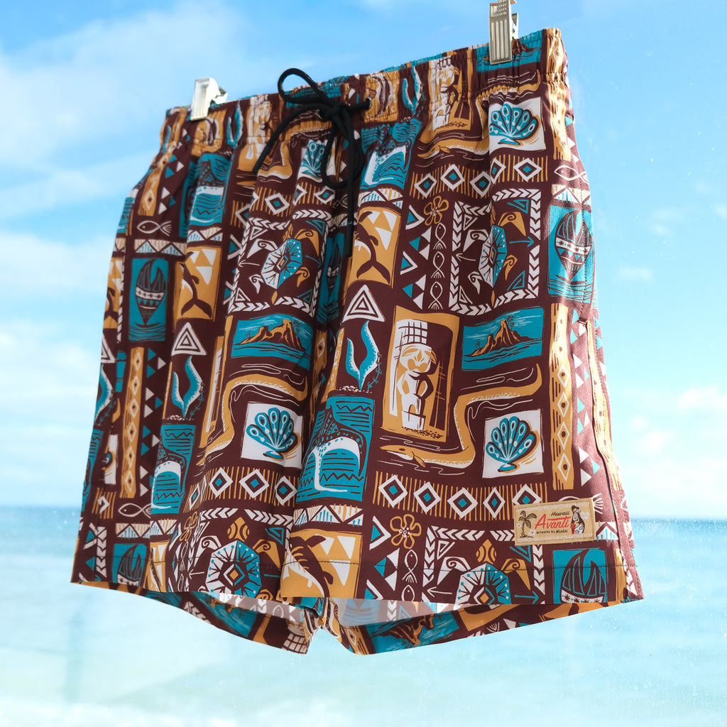"Under the Sea" Mookie Sato x Avanti Swim Trunks - Brown