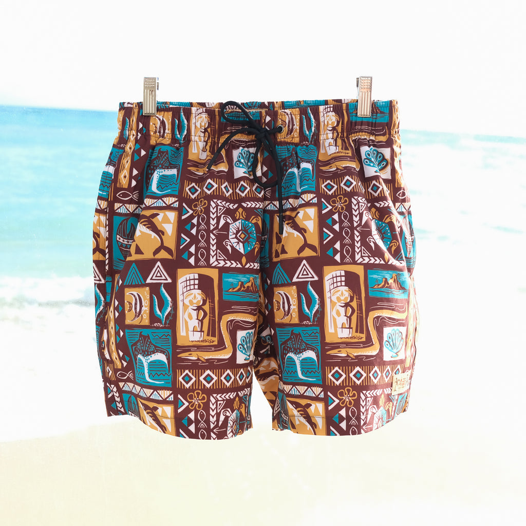 "Under the Sea" Mookie Sato x Avanti Swim Trunks - Brown