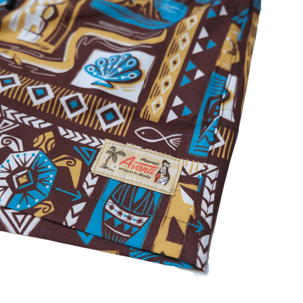 "Under the Sea" Mookie Sato x Avanti Swim Trunks - Brown