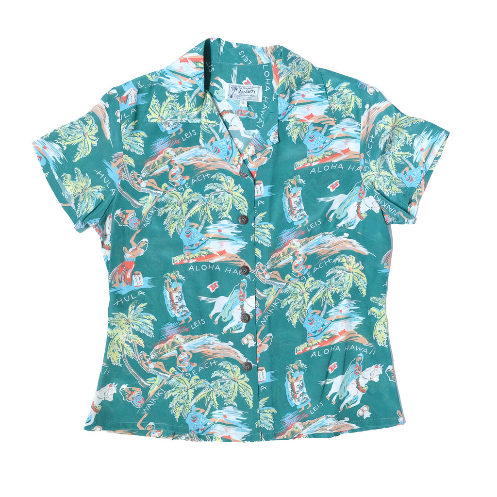 Women's Pau Rider Hawaiian Shirt - Green